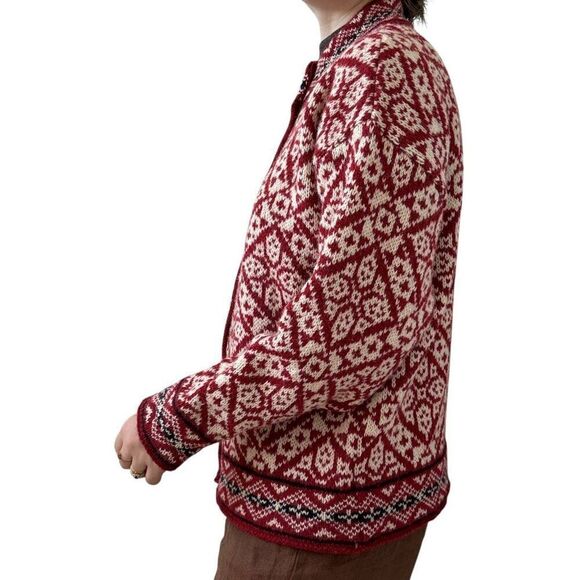 Vintage LL Bean Womens Red White Nordic Wool Snowflake Cardigan Sz L Made USA - Picture 5 of 6